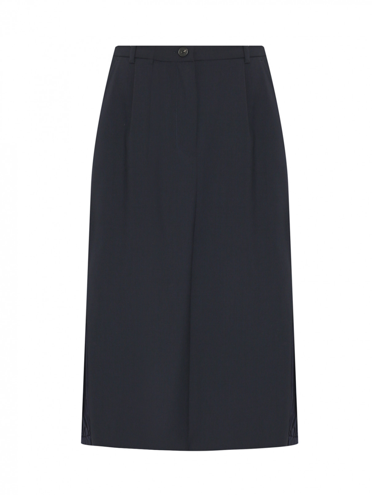 Комбинированная юбка-миди из шерсти со вставками Weekend Max Mara  –  Общий вид  – Цвет:  Синий