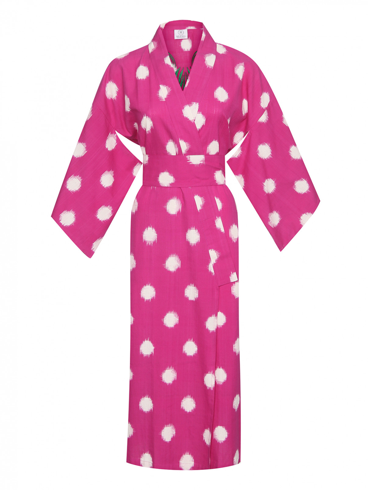 Платье-кимоно из хлопка с узором и вышивкой Kleed  –  Общий вид  – Цвет:  Фиолетовый