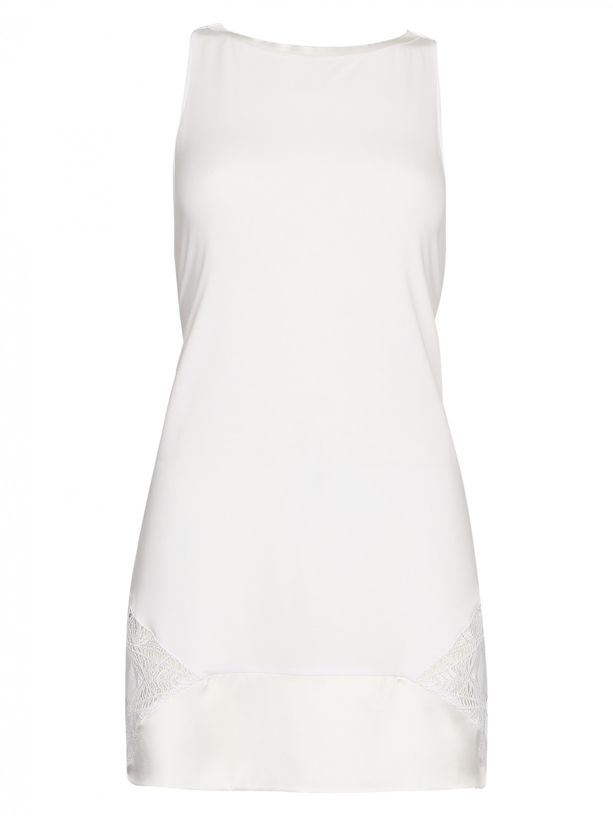 Трикотажная ночная сорочка с отделкой на подоле La Perla  –  Общий вид  – Цвет:  Белый