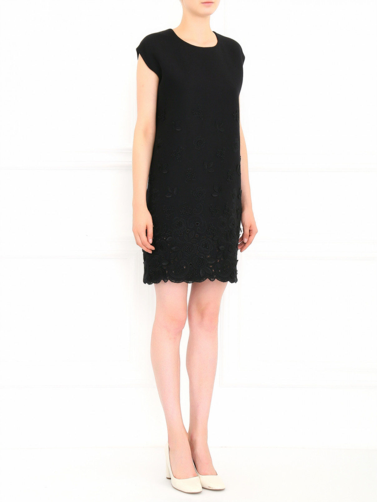 Платье из шерсти с декоративной вышивкой Ermanno Scervino  –  Модель Общий вид  – Цвет:  Черный