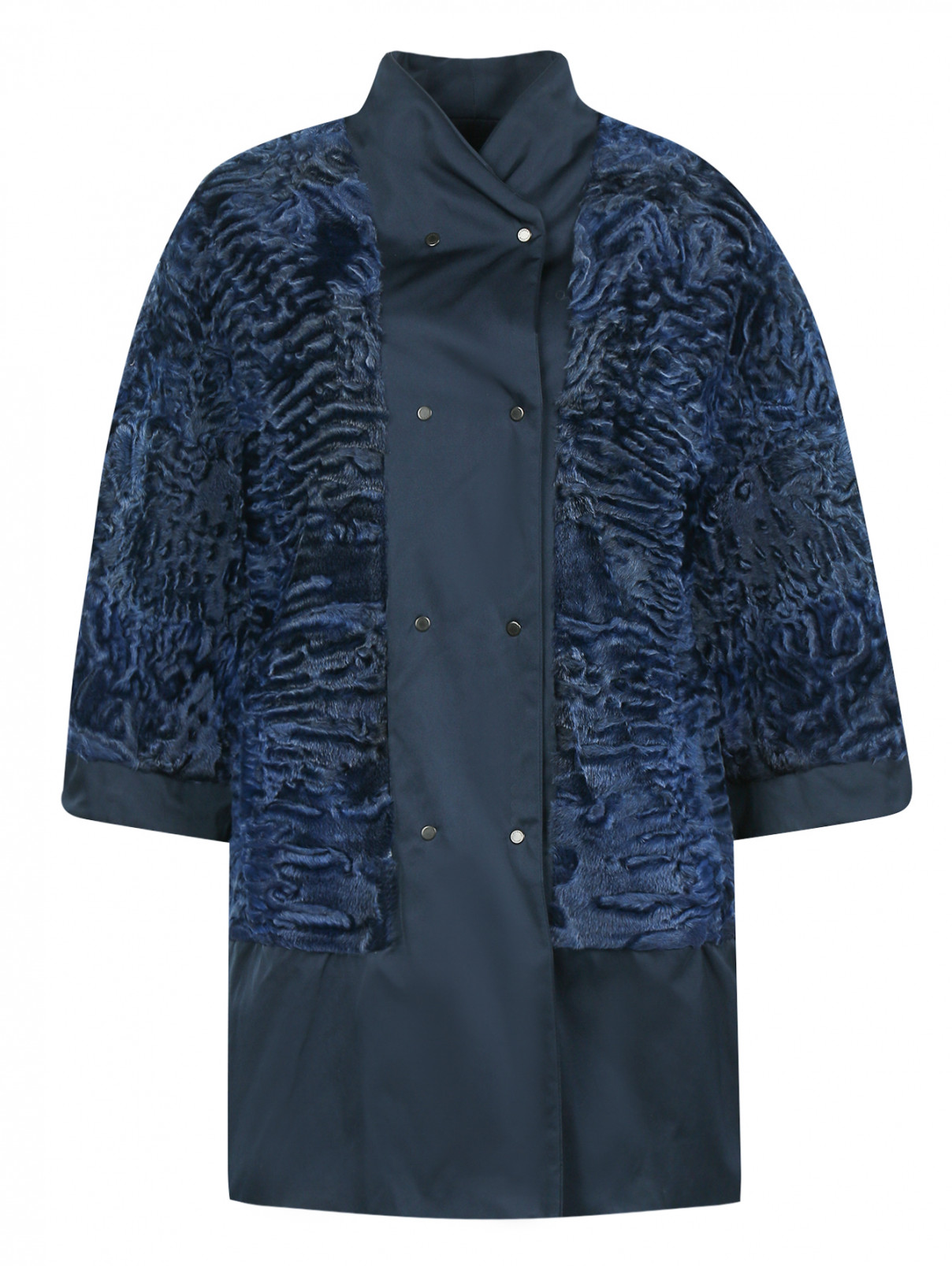 Двухстороннее пальто с отделкой из меха Fabio Gavazzi  –  Общий вид  – Цвет:  Синий