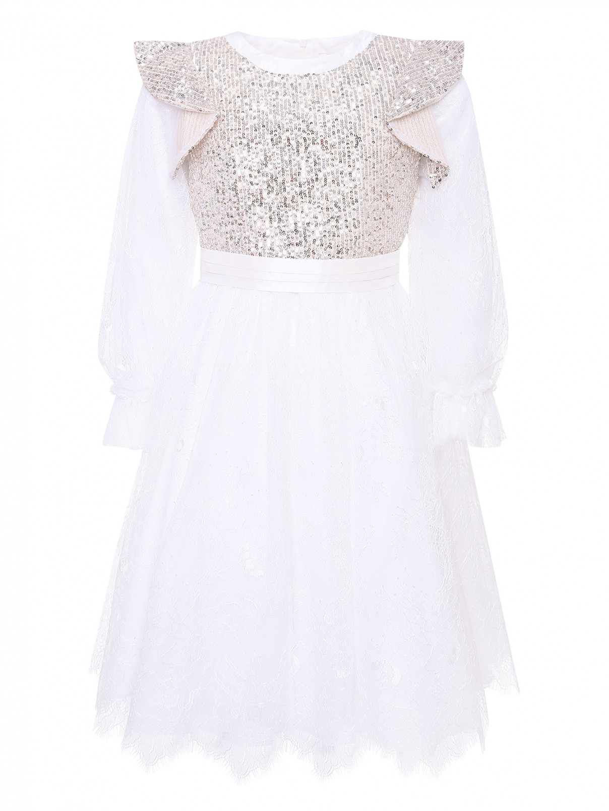 Платье с длинным рукавом и пайетками Aletta Couture  –  Общий вид  – Цвет:  Белый
