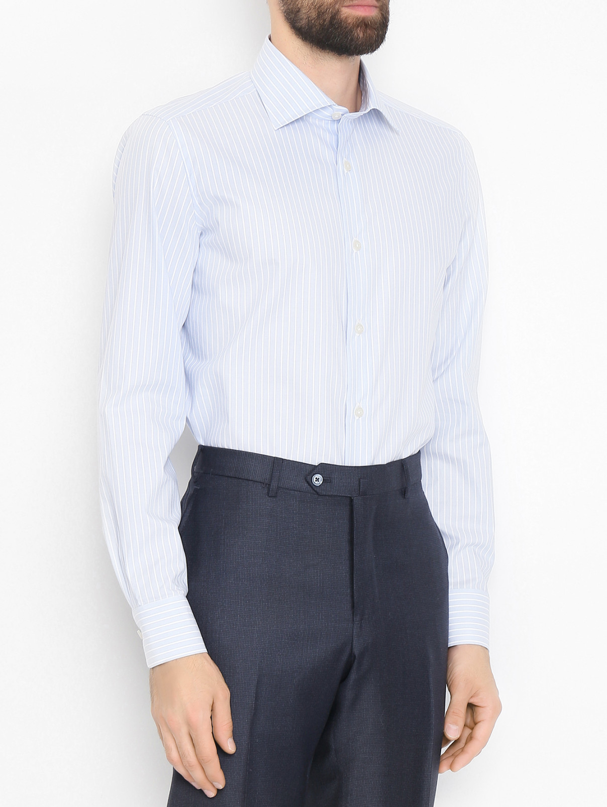 Рубашка из хлопка с узором "полоска" Giampaolo  –  МодельВерхНиз  – Цвет:  Синий