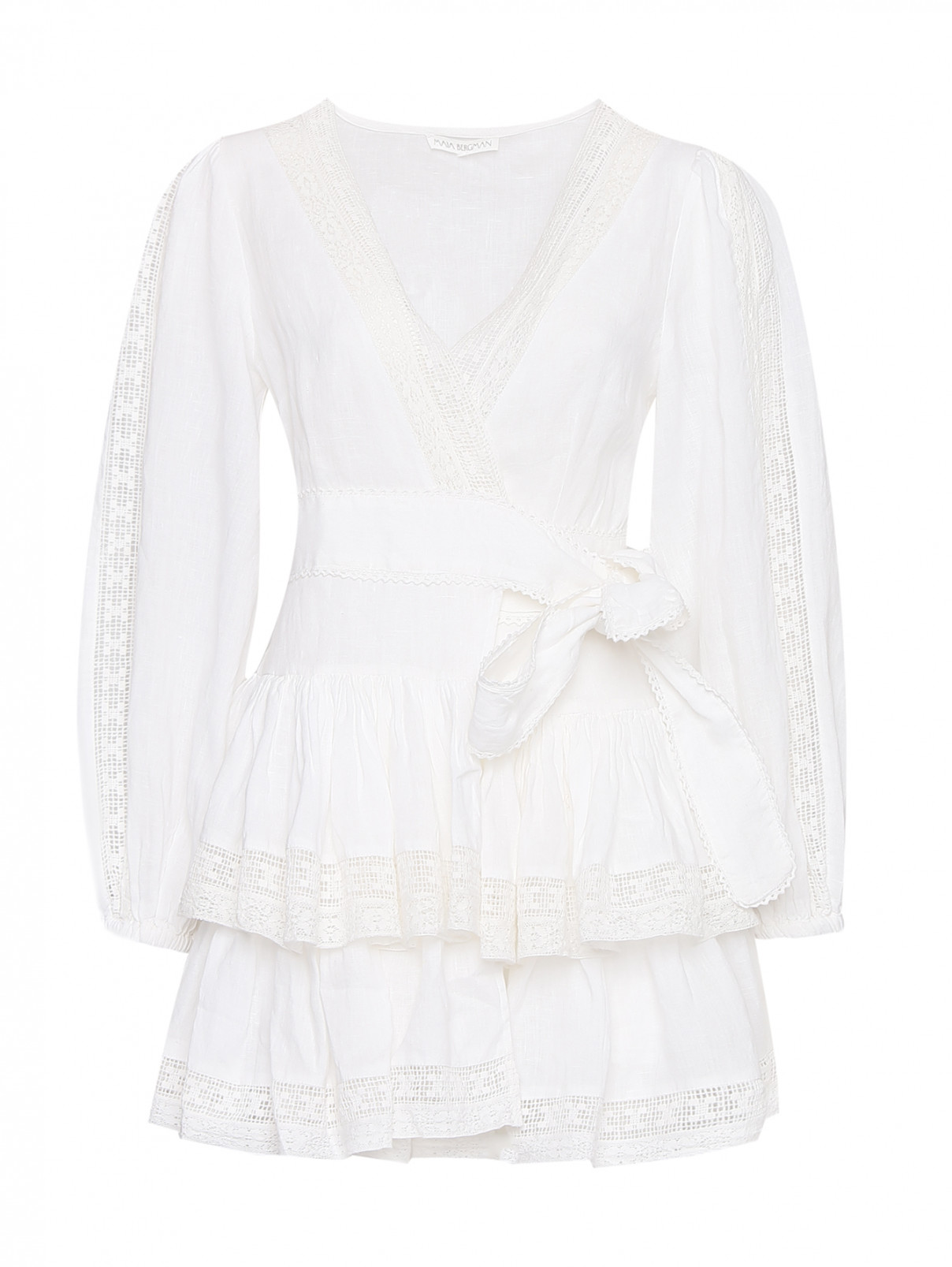 Платье-мини из льна с вышивкой Maia Bergman  –  Общий вид  – Цвет:  Белый
