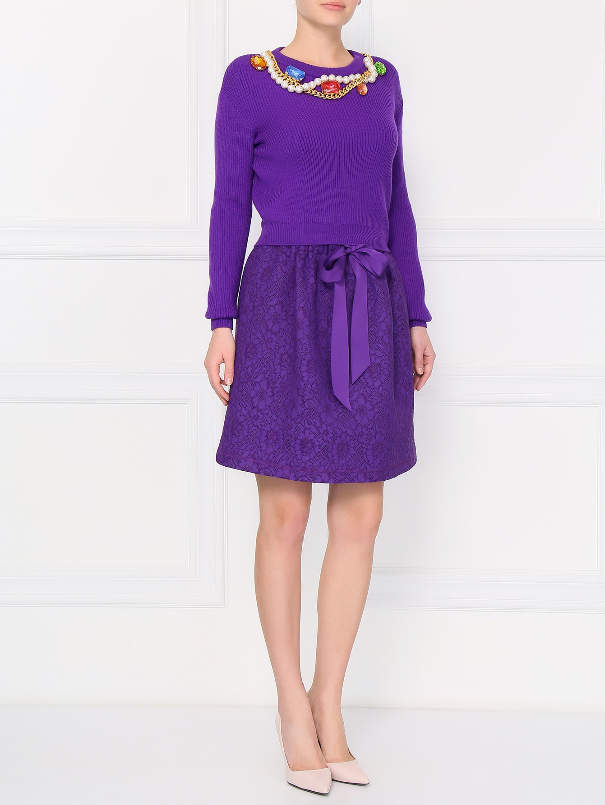 Юбка из кружевного полотна на резинке Moschino Boutique  –  Модель Общий вид  – Цвет:  Фиолетовый