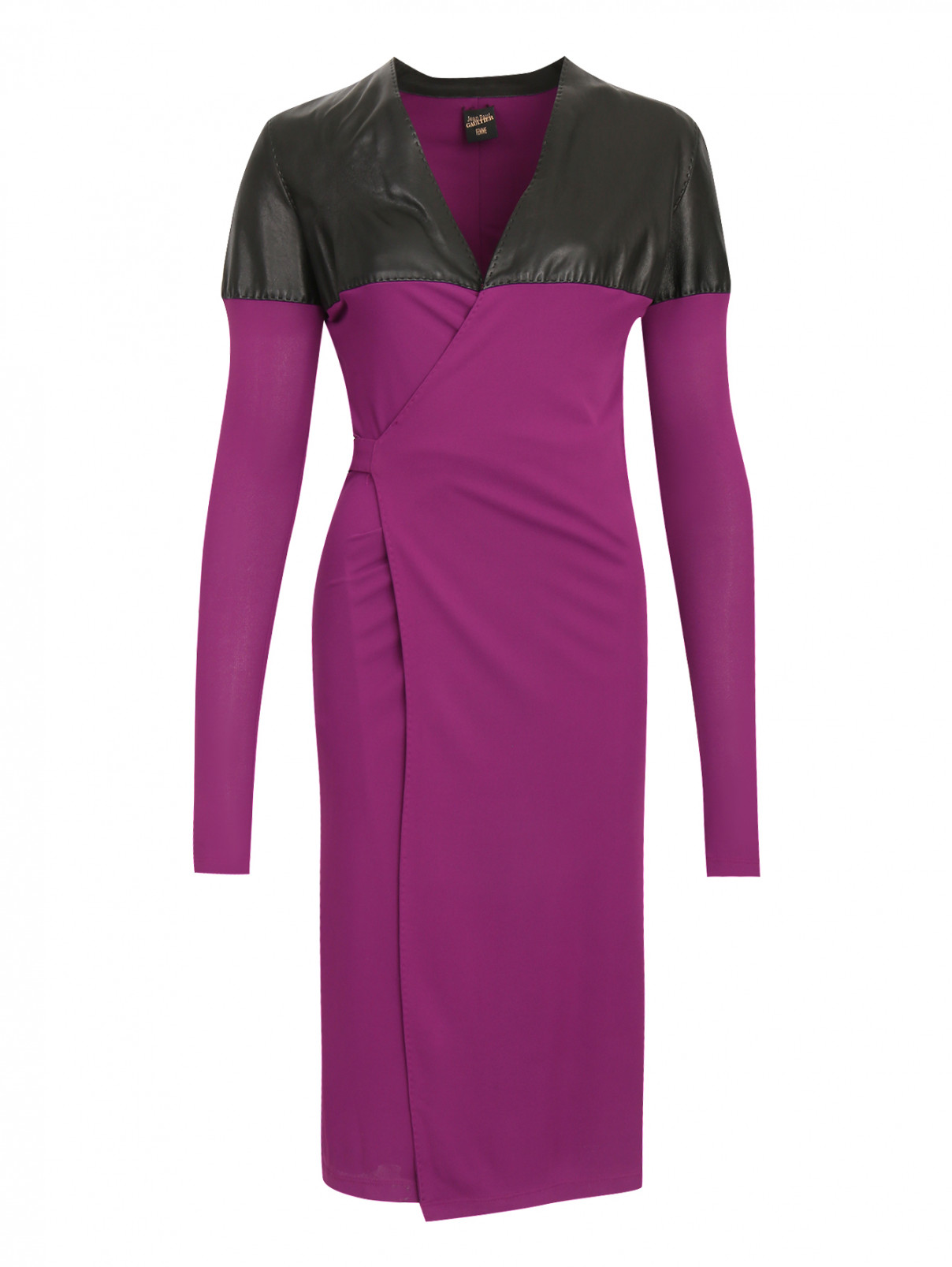 Платье с запахом и кожаными вставками Jean Paul Gaultier  –  Общий вид  – Цвет:  Фиолетовый