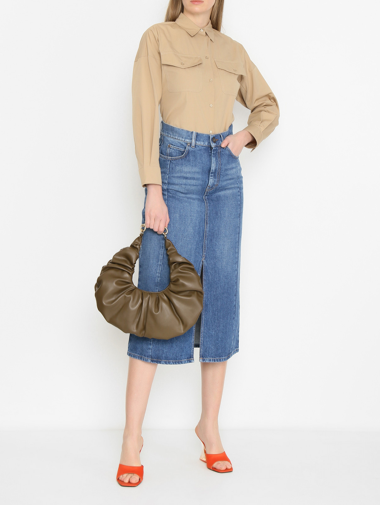 Рубашка из хлопка с карманами Weekend Max Mara  –  МодельОбщийВид  – Цвет:  Бежевый