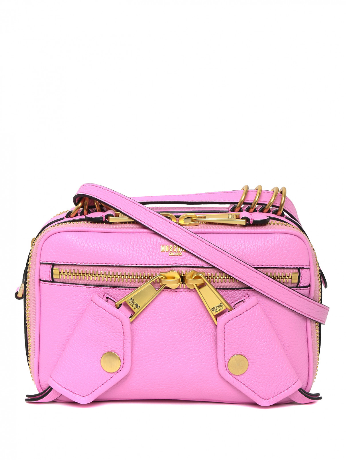 Сумка из фактурной кожи с металлической фурнитурой Moschino Couture  –  Общий вид  – Цвет:  Розовый