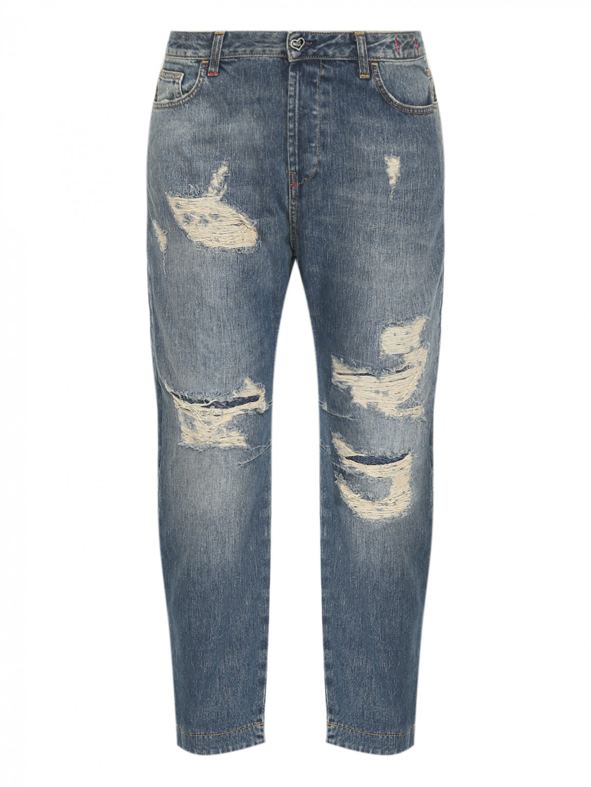 Укороченные джинсы с потертостями My Twin  –  Общий вид  – Цвет:  Синий