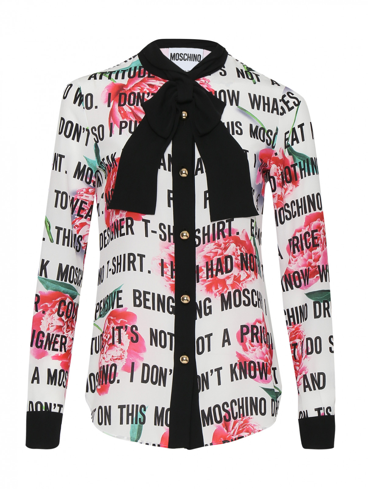 Блуза из шелка с узором и контрастной отделкой Moschino  –  Общий вид  – Цвет:  Узор