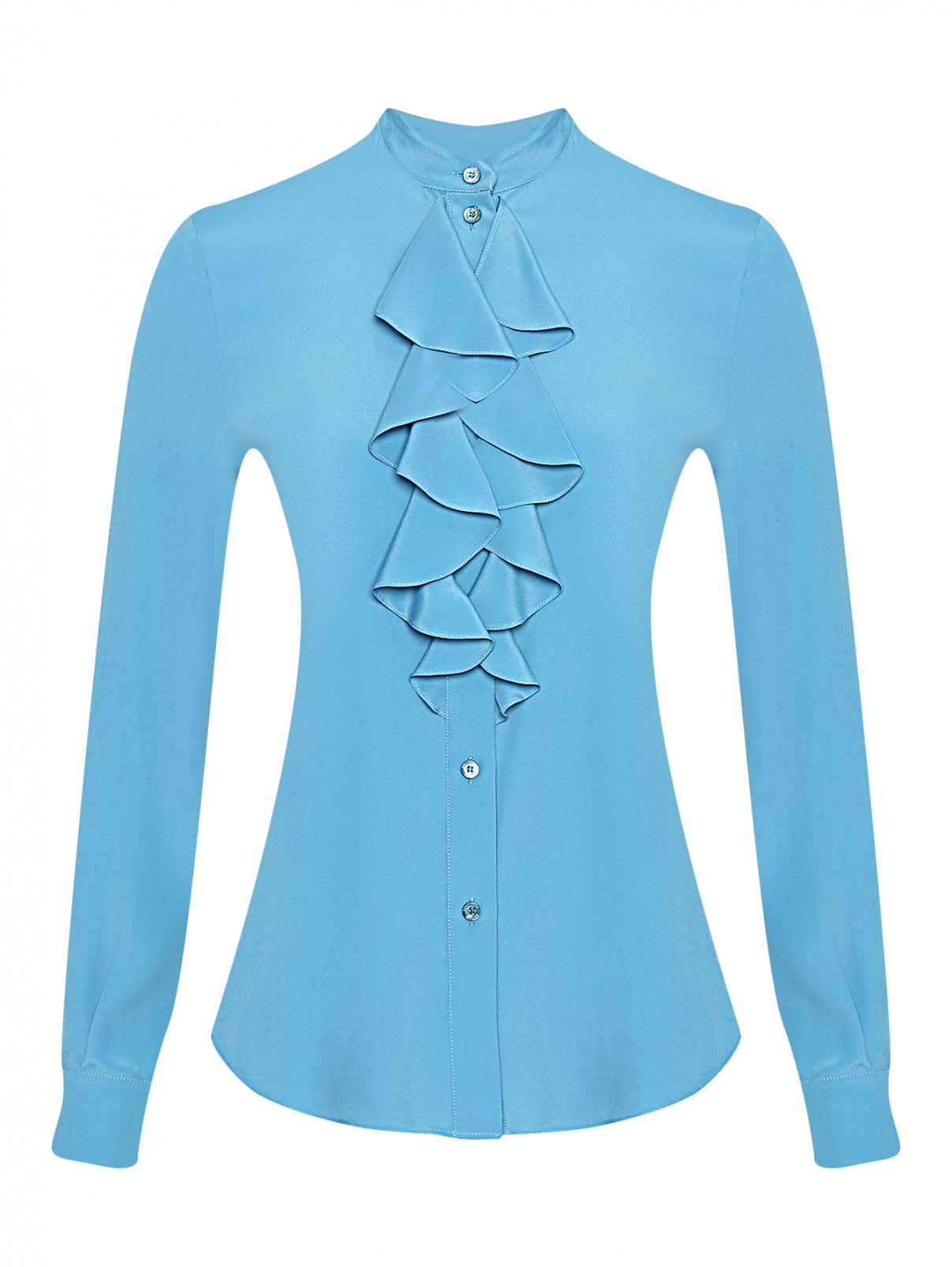 Блуза из смешанного шелка с жабо Moschino Boutique  –  Общий вид  – Цвет:  Синий