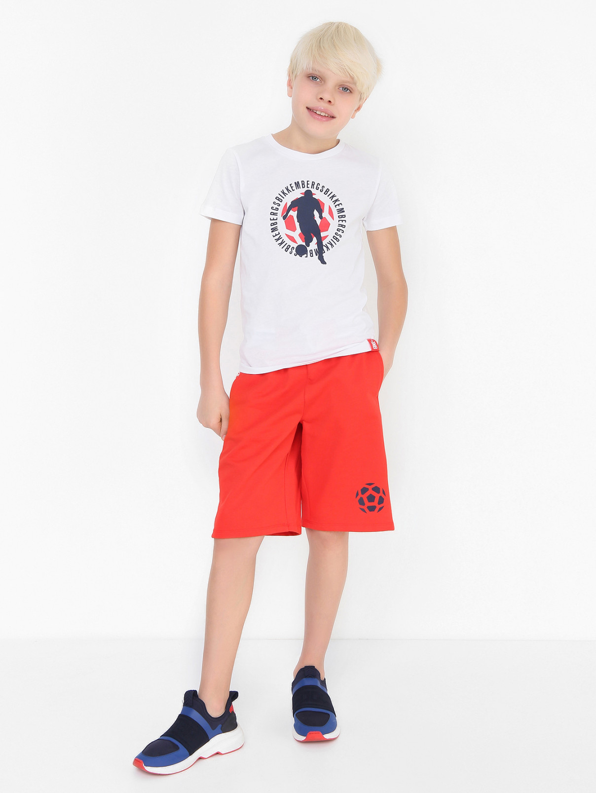 Хлопковая футболка с принтом Bikkembergs  –  МодельОбщийВид  – Цвет:  Белый