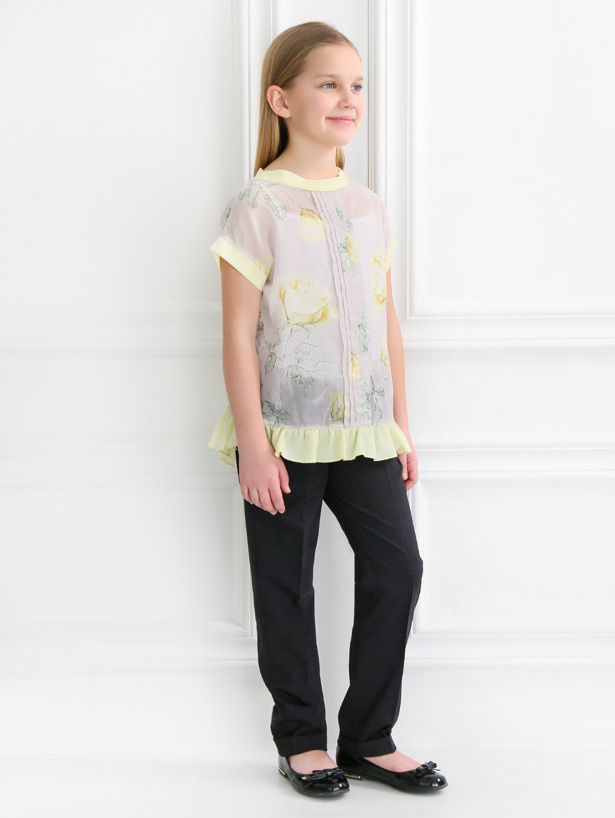 Блуза свободного кроя с цветочным узором Miss Blumarine  –  Модель Общий вид  – Цвет:  Желтый