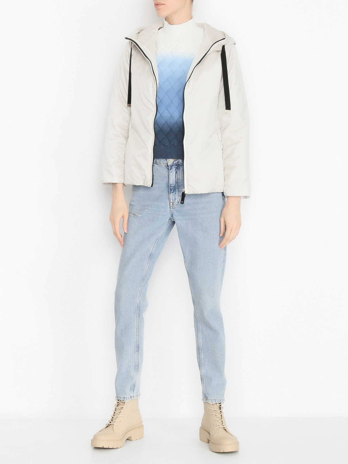 Куртка на молнии с капюшоном Max Mara  –  МодельОбщийВид  – Цвет:  Белый
