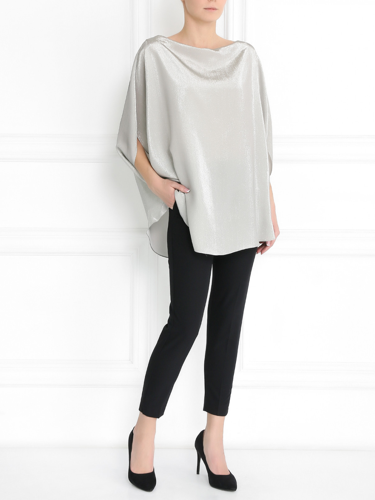 Блуза из шелка с добавлением люрекса свободного кроя Jil Sander  –  Модель Общий вид  – Цвет:  Серый