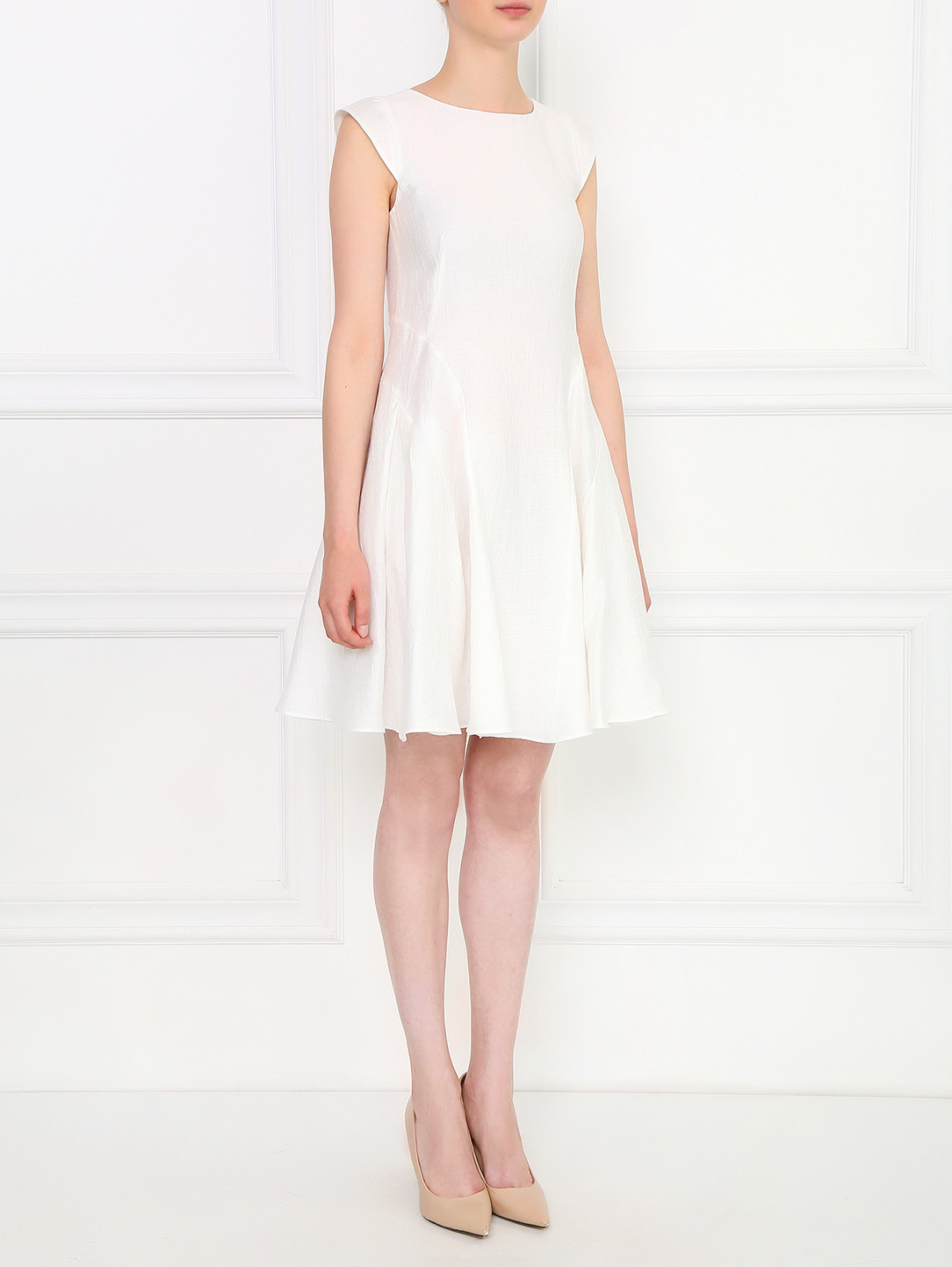 Платье из льна с боковыми карманами Emporio Armani  –  Модель Общий вид  – Цвет:  Белый