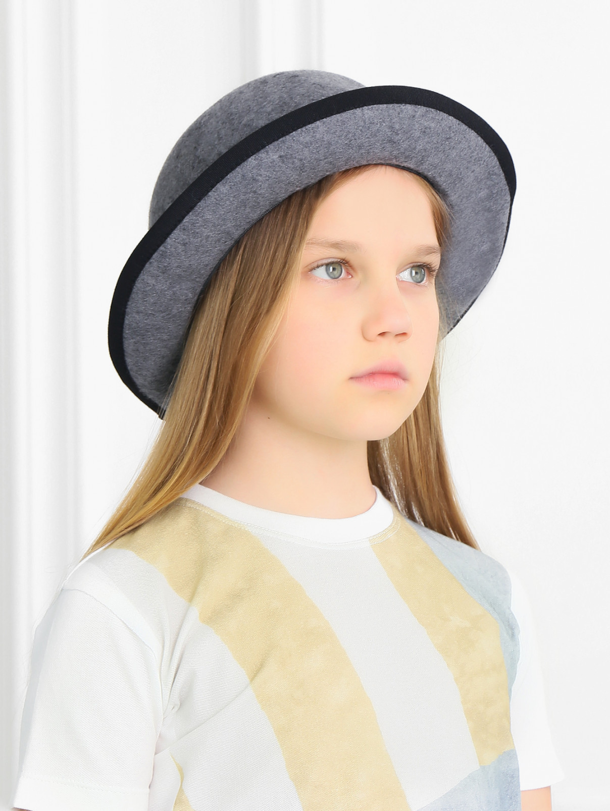 Шляпа из шерсти с контрастным декором MiMiSol  –  Модель Общий вид  – Цвет:  Серый