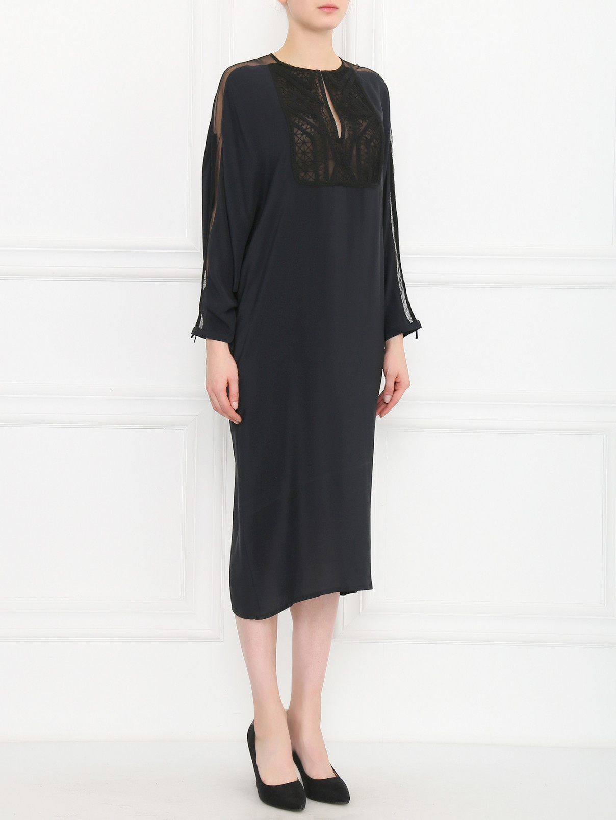 Платье-миди из шелка JO NO FUI  –  Модель Верх-Низ  – Цвет:  Черный