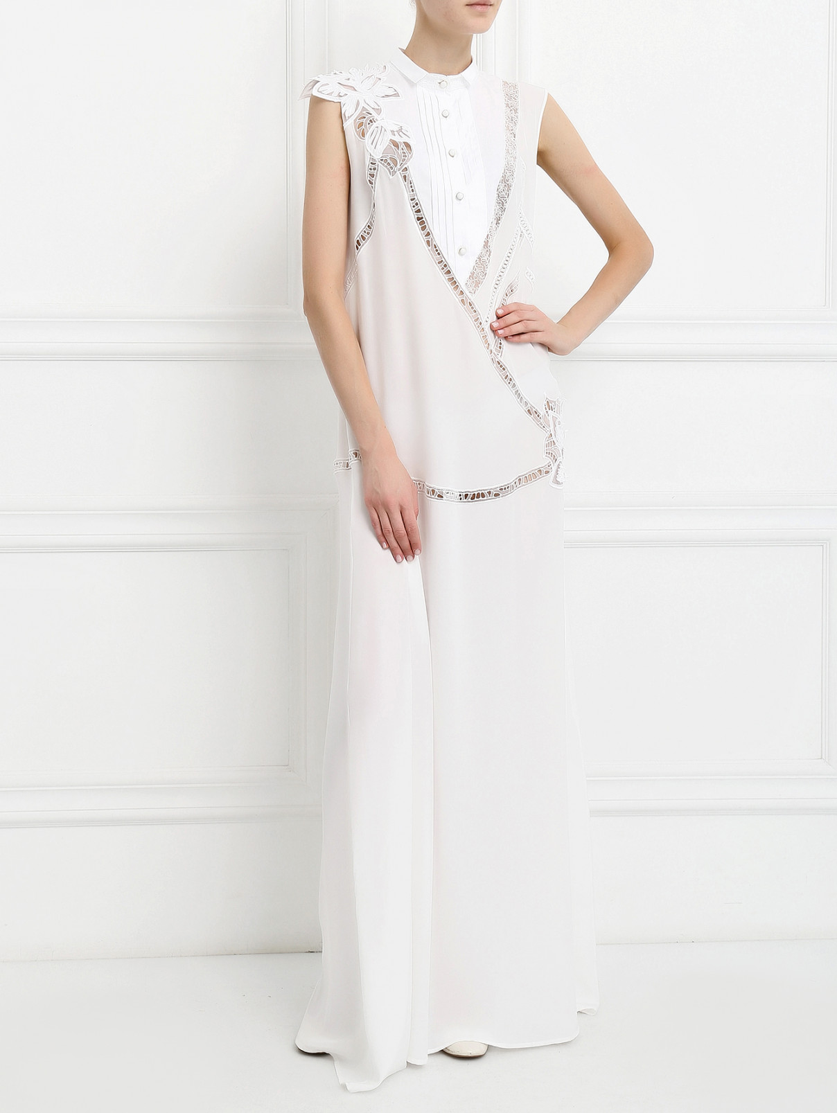 Платье-макси из шелка с аппликацией Ermanno Scervino  –  Модель Общий вид  – Цвет:  Белый