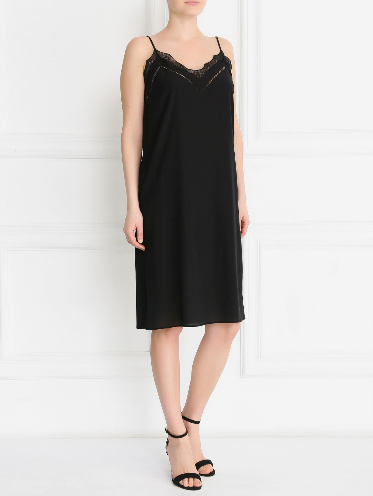 Платье из шелка с декоративной отделкой Veronique Branquinho  –  Модель Общий вид  – Цвет:  Черный