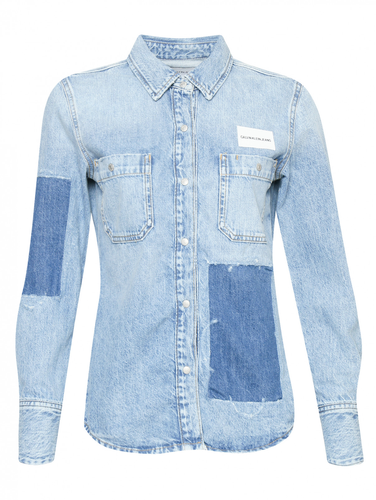 Рубашка из денима с накладными карманами Calvin Klein  –  Общий вид  – Цвет:  Синий