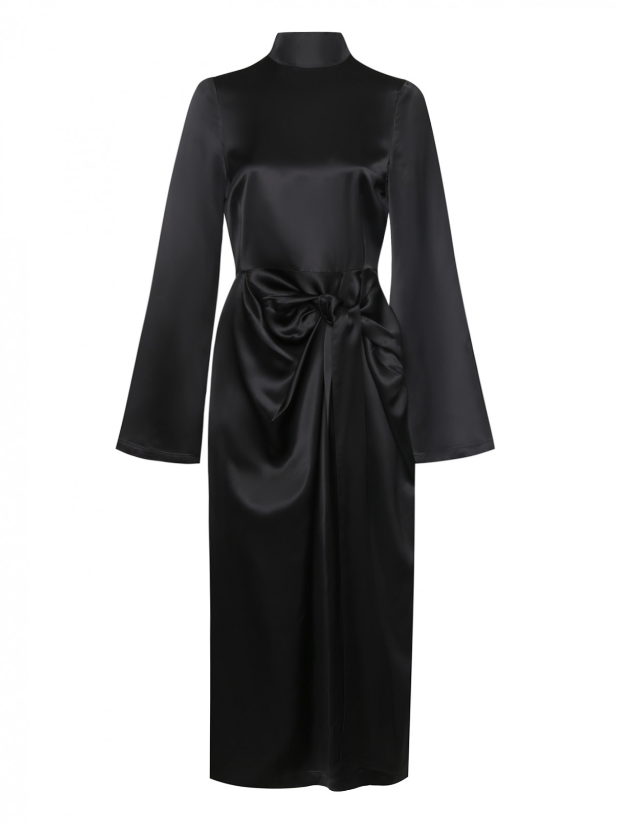 Платье однотонное из вискозы с разрезом Rohe  –  Общий вид  – Цвет:  Черный