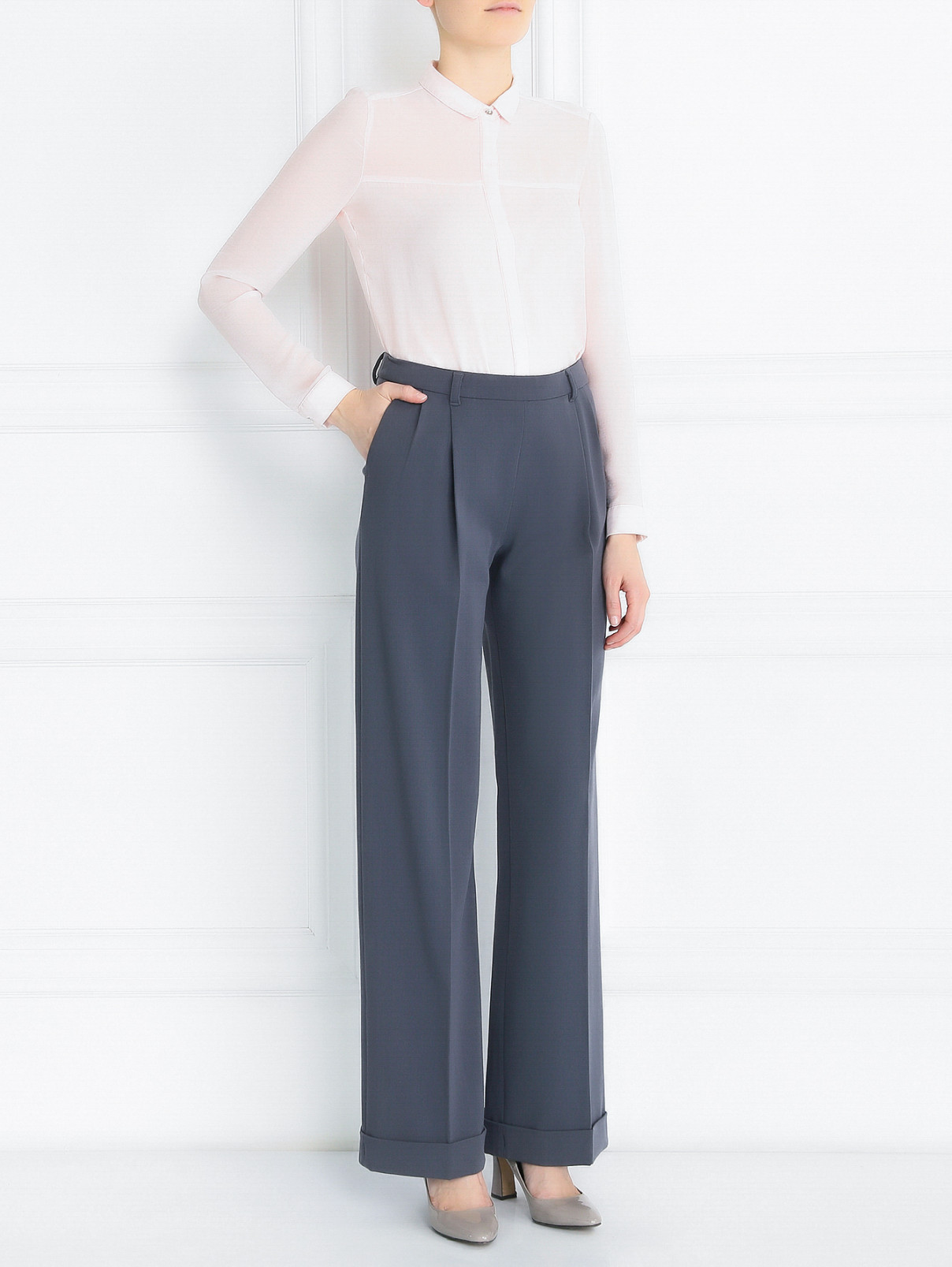 Широкие брюки из шерсти с отворотами Jean Paul Gaultier  –  Модель Общий вид  – Цвет:  Серый
