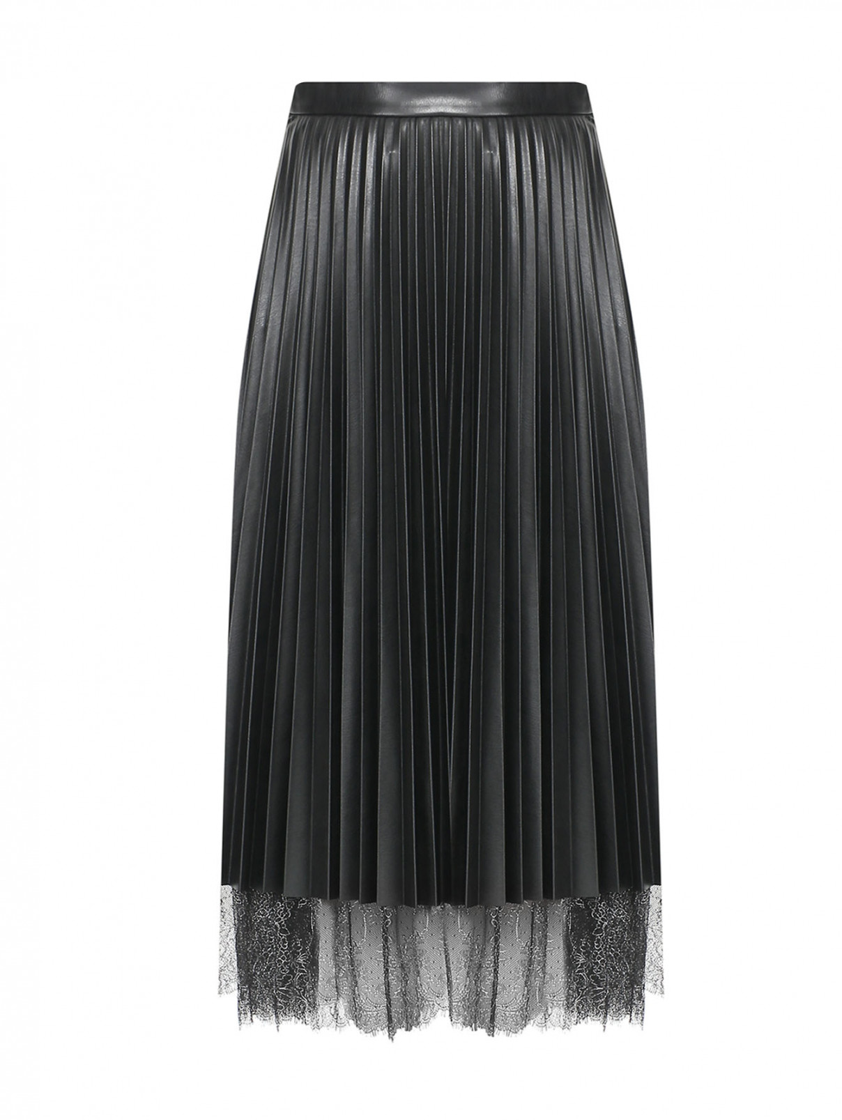 Плиссированная юбка-миди с кружевной отделкой Marina Rinaldi  –  Общий вид  – Цвет:  Черный