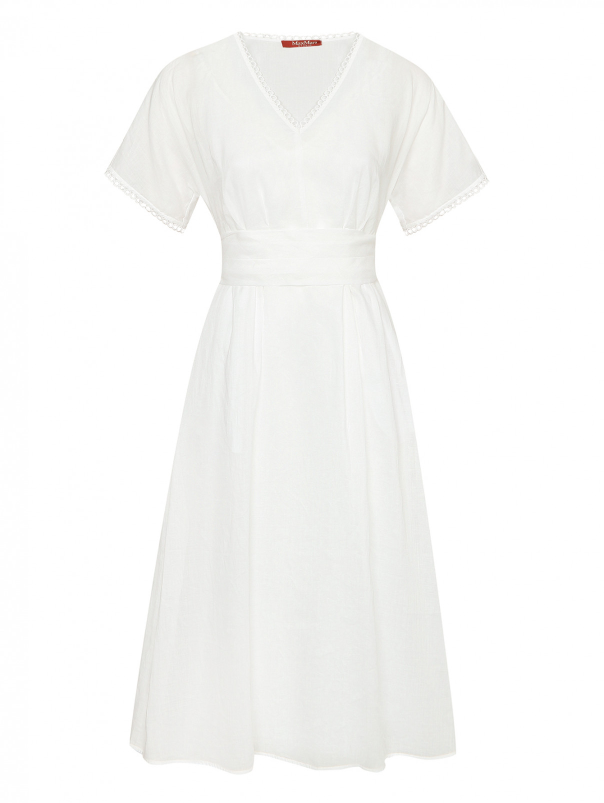 Платье-миди с короткими рукавами Max Mara  –  Общий вид  – Цвет:  Белый