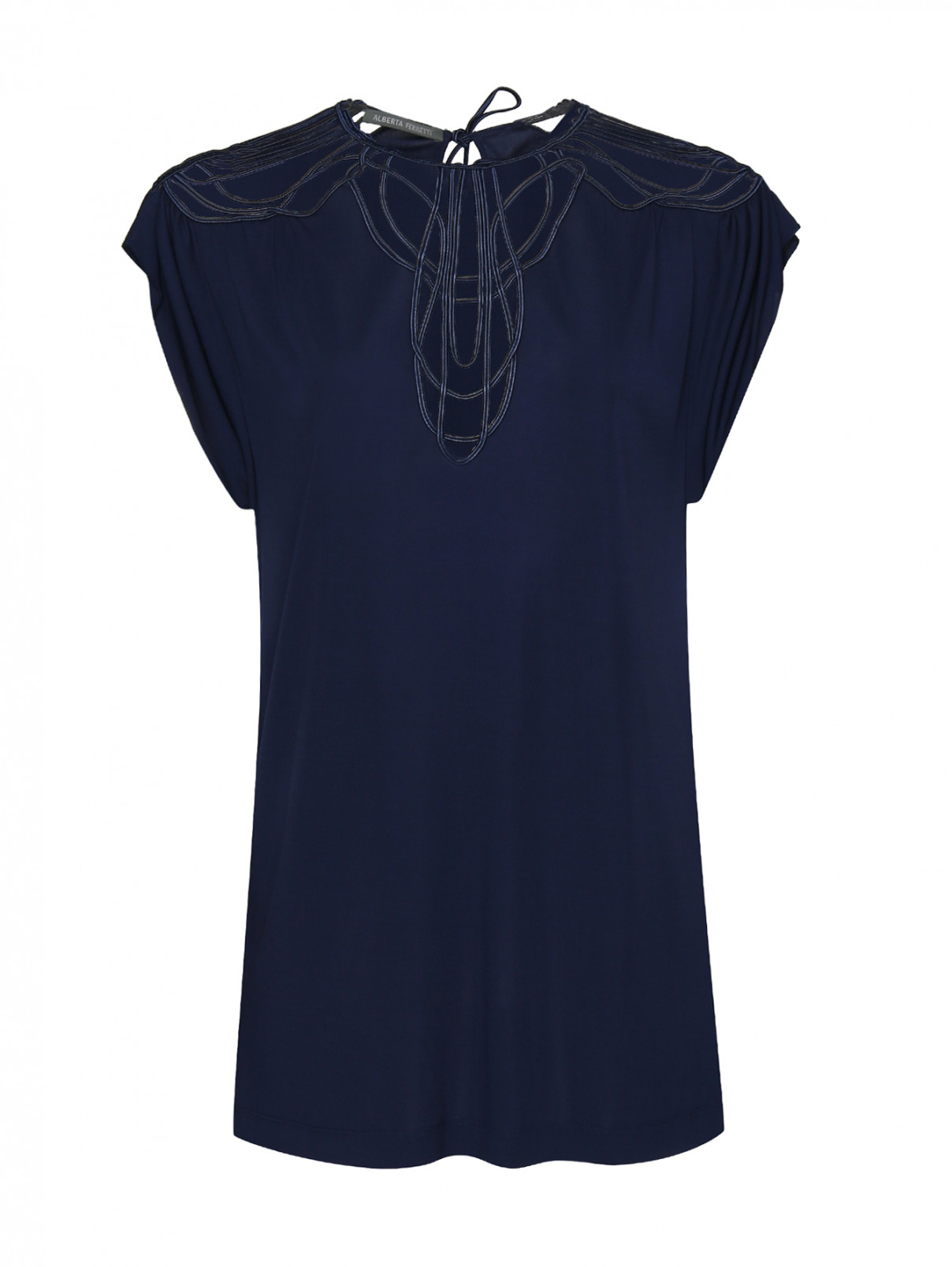 Блуза трикотажная с кружевной вставкой Alberta Ferretti  –  Общий вид  – Цвет:  Синий