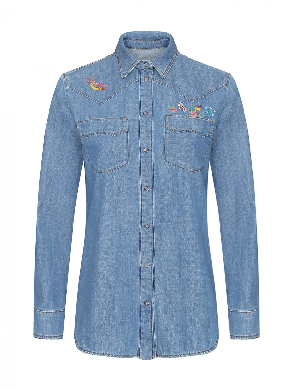 Рубашка из денима с вышивкой Weekend Max Mara  –  Общий вид  – Цвет:  Синий
