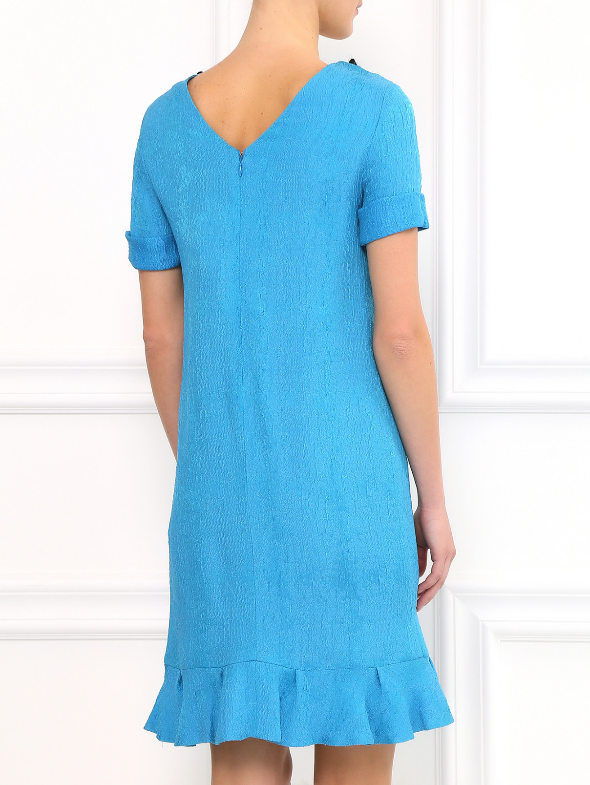 Платье из смешанного шелка декорированное стразами JO NO FUI  –  Модель Верх-Низ1  – Цвет:  Синий