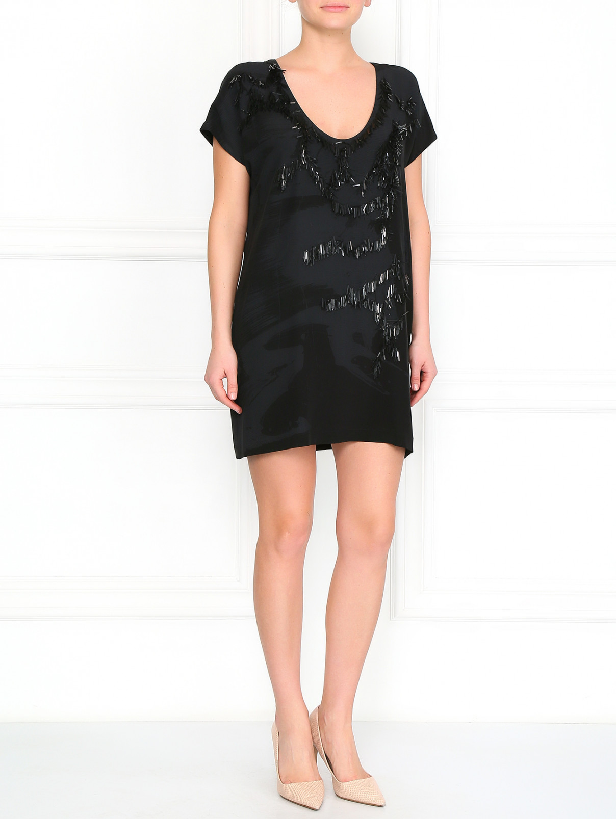 Платье с пайетками Barbara Bui  –  Модель Общий вид  – Цвет:  Черный