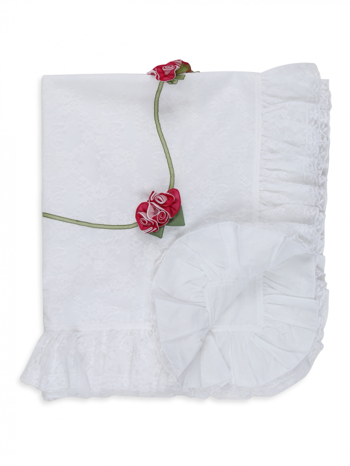 Одеяло из хлопка с кружевом Aletta  –  Общий вид  – Цвет:  Белый