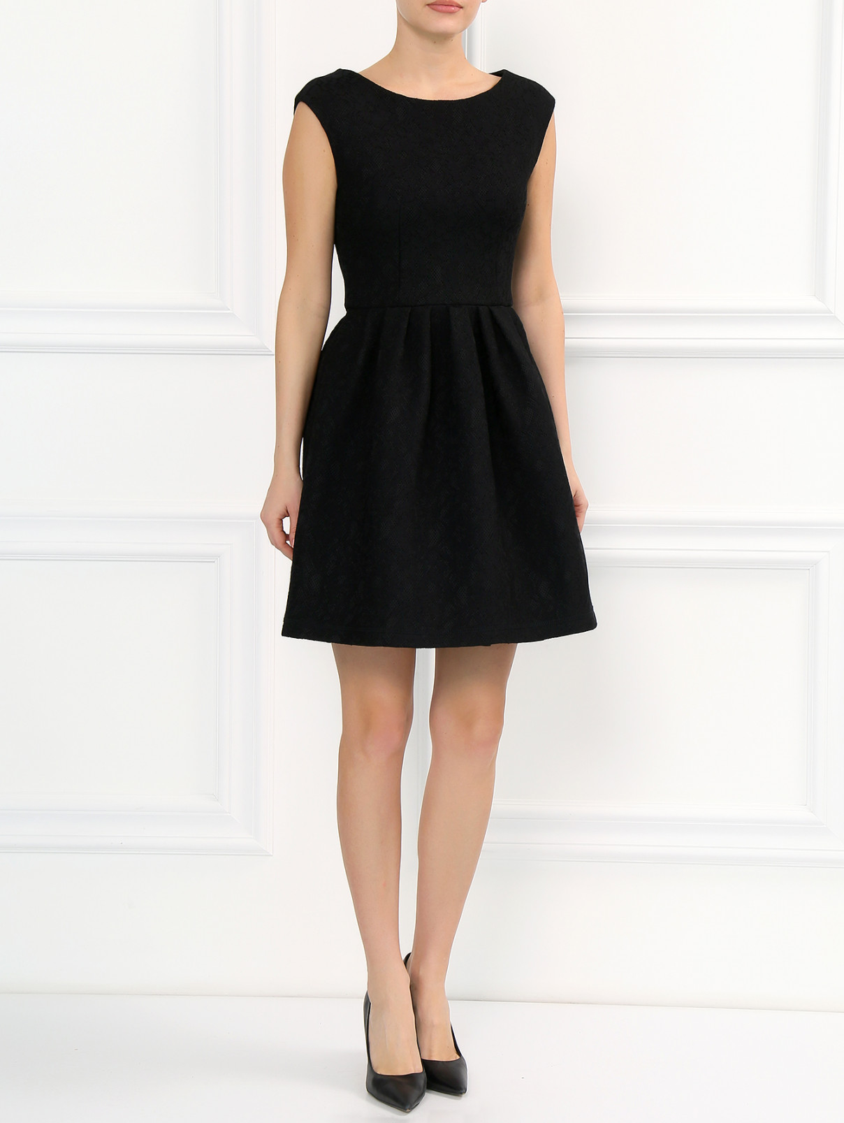 Платье-миди из кружевного полотна Moschino Boutique  –  Модель Общий вид  – Цвет:  Черный