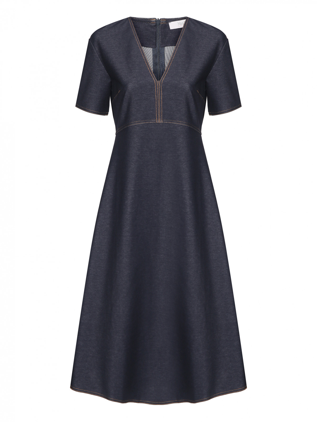 Трикотажное платье-миди с контрастной отстрочкой Max Mara  –  Общий вид  – Цвет:  Синий