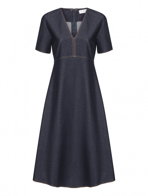 Трикотажное платье-миди с контрастной отстрочкой - Общий вид