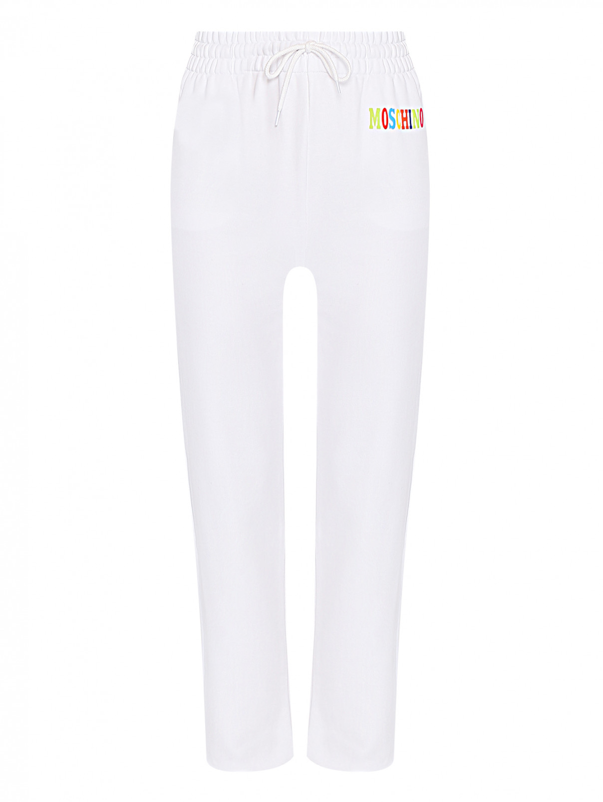 Трикотажные брюки с принтом Moschino  –  Общий вид  – Цвет:  Белый