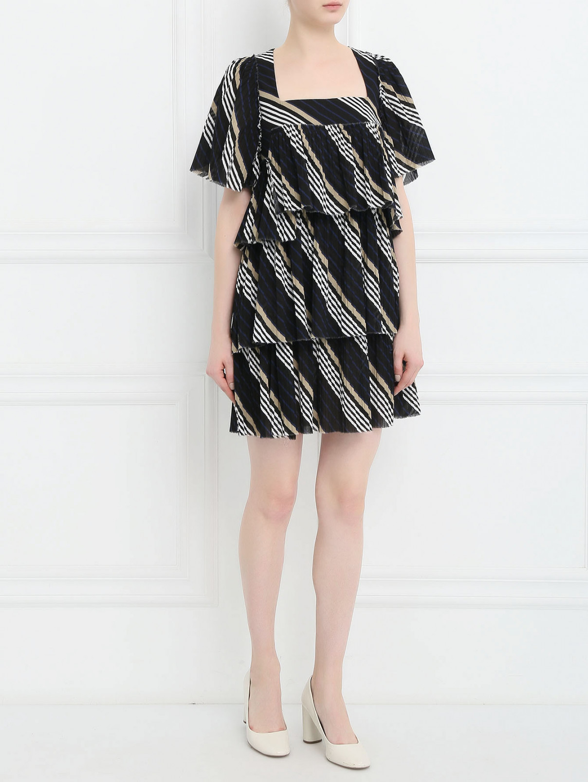 Платье-мини из хлопка с узором "полоска" Sonia Rykiel  –  Модель Общий вид  – Цвет:  Черный