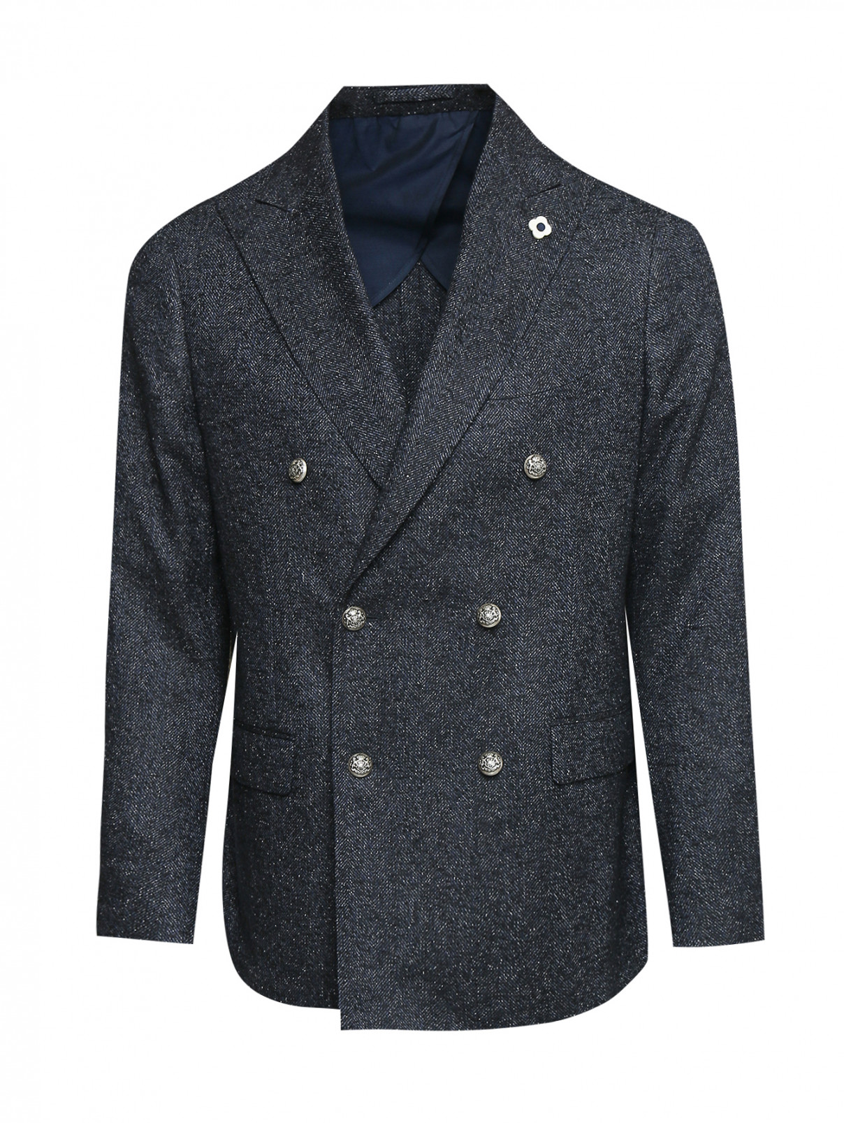 Двубортный пиджак из шерсти и шелка LARDINI  –  Общий вид  – Цвет:  Синий