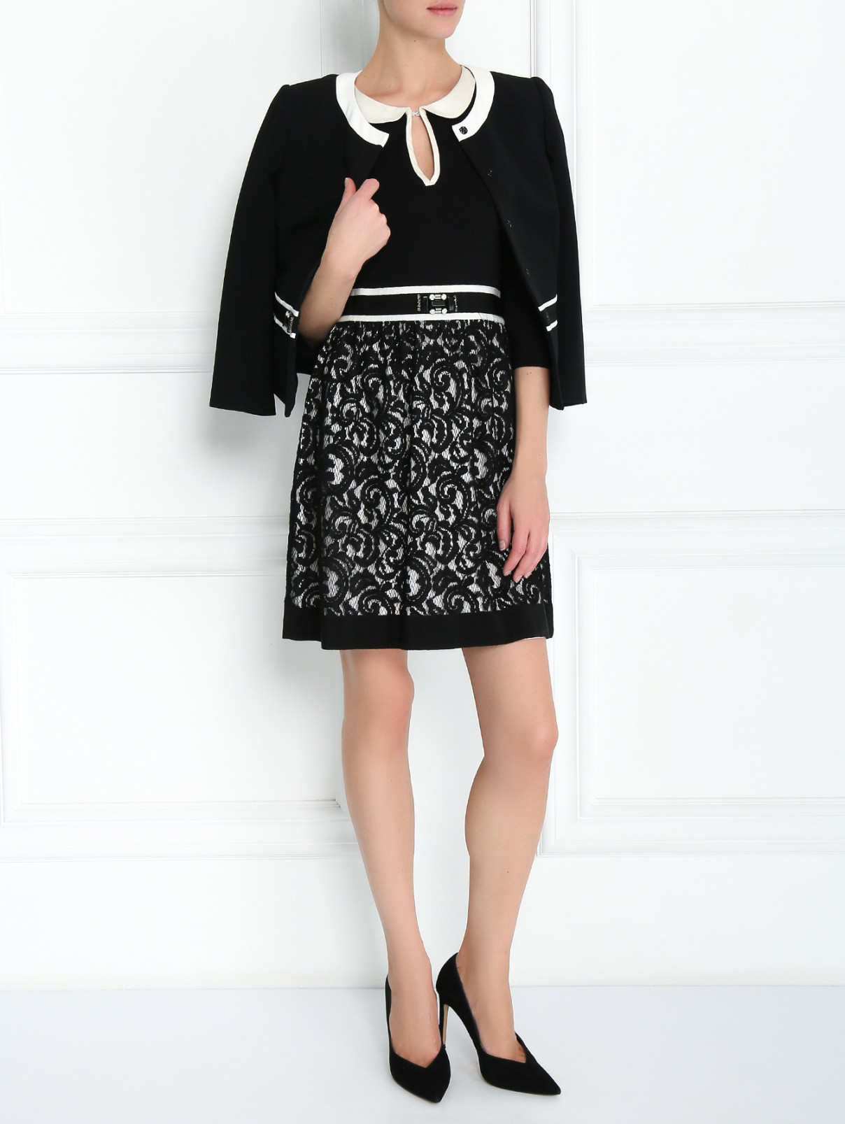 Платье-мини с контрастной отделкой Alberta Ferretti  –  Модель Общий вид  – Цвет:  Черный