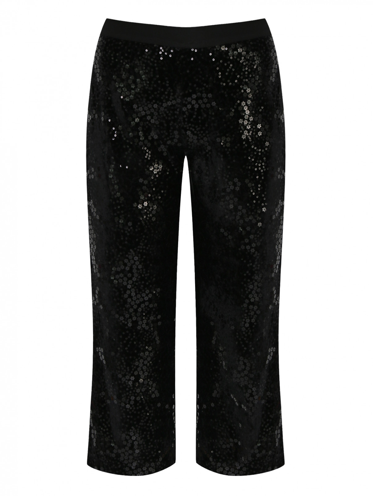 Укороченные бархатные брюки с пайетками MiMiSol  –  Общий вид  – Цвет:  Черный