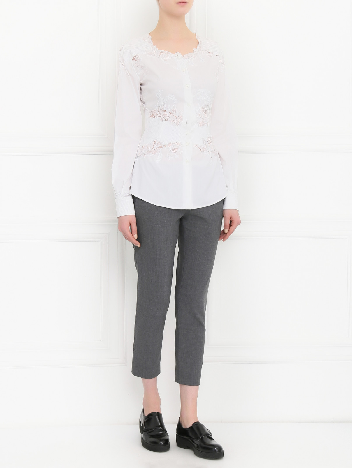 Блуза из хлопка с кружевными вставками Ermanno Scervino  –  Модель Общий вид  – Цвет:  Белый