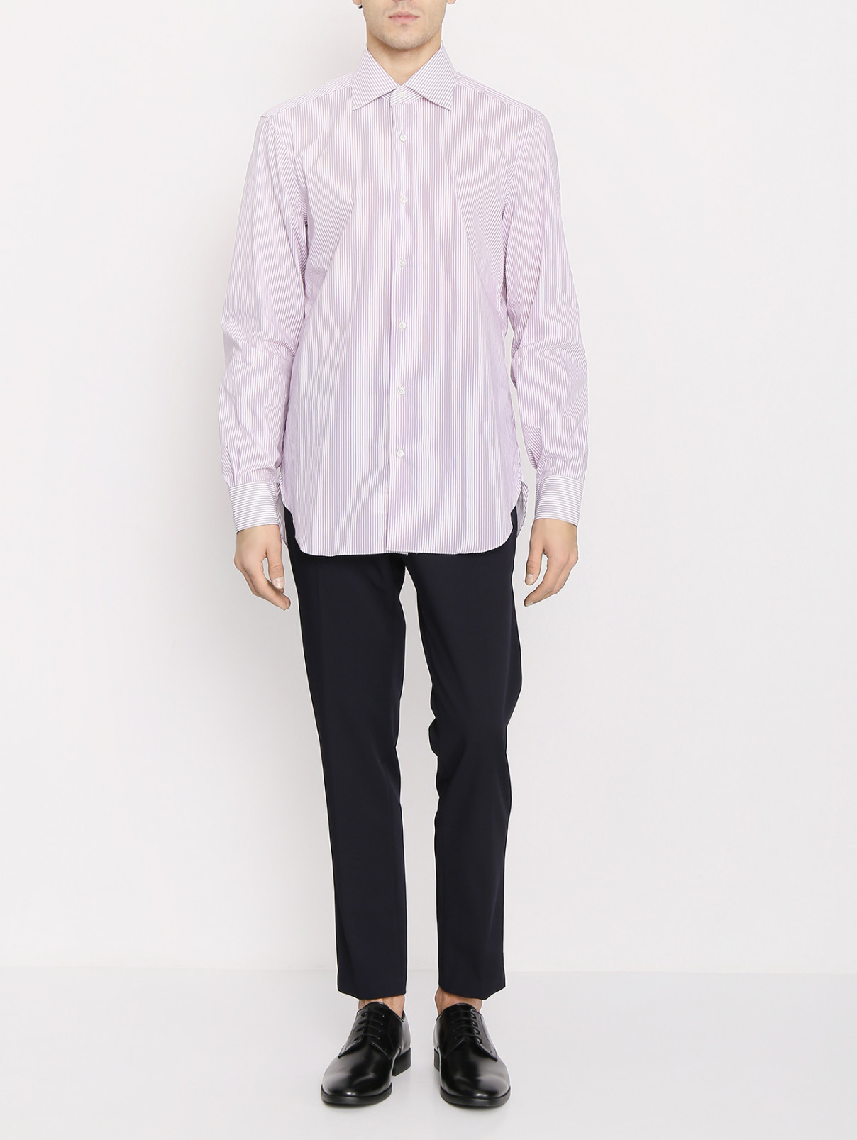 Рубашка из хлопка с узором "полоска" Barba Napoli  –  МодельОбщийВид  – Цвет:  Фиолетовый