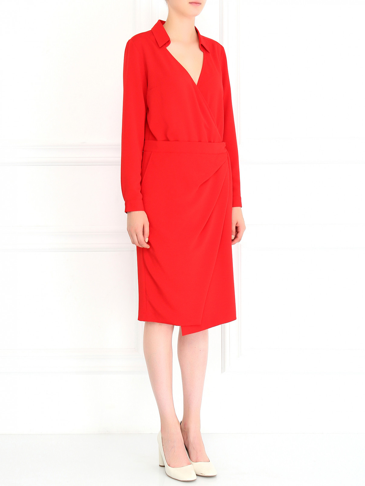 Платье с запахом и боковыми карманами Poustovit  –  Модель Общий вид  – Цвет:  Красный