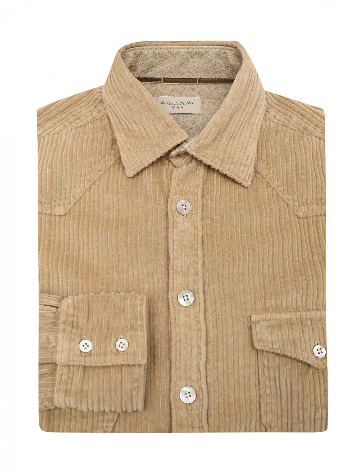 Вельветовая рубашка с накладными карманами Tintoria Mattei  –  Общий вид  – Цвет:  Бежевый
