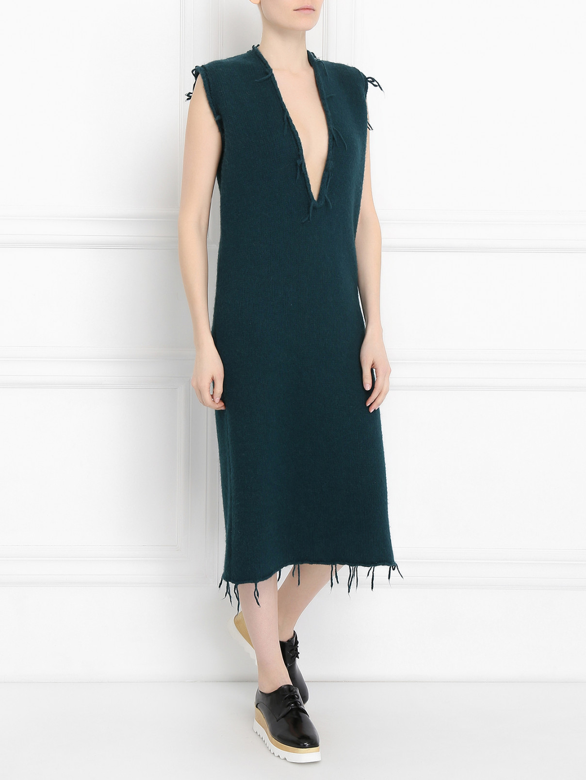 Платье-макси из шерсти крупной вязки Maison Margiela  –  Модель Общий вид  – Цвет:  Зеленый