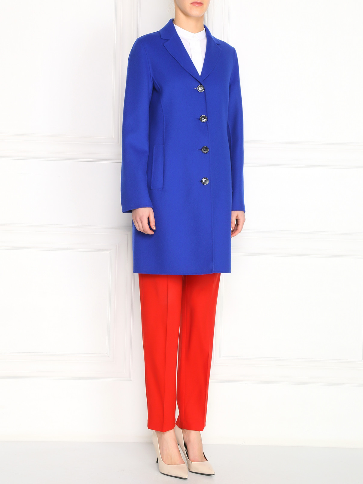 Классическое шерстяное пальто на пуговицах Weekend Max Mara  –  Модель Общий вид  – Цвет:  Синий