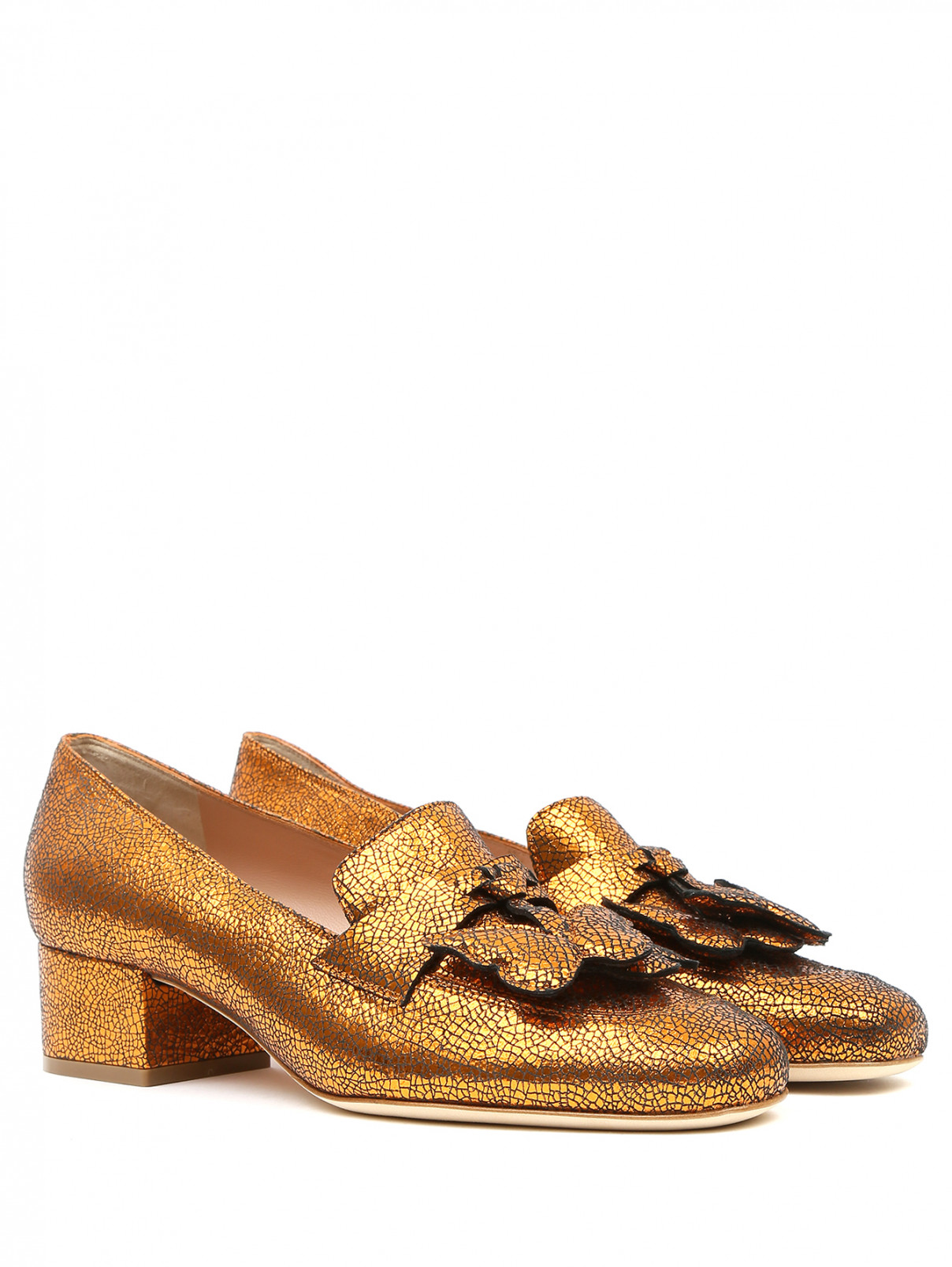 Туфли из фактурной кожи на низком каблуке Alberta Ferretti  –  Общий вид  – Цвет:  Металлик