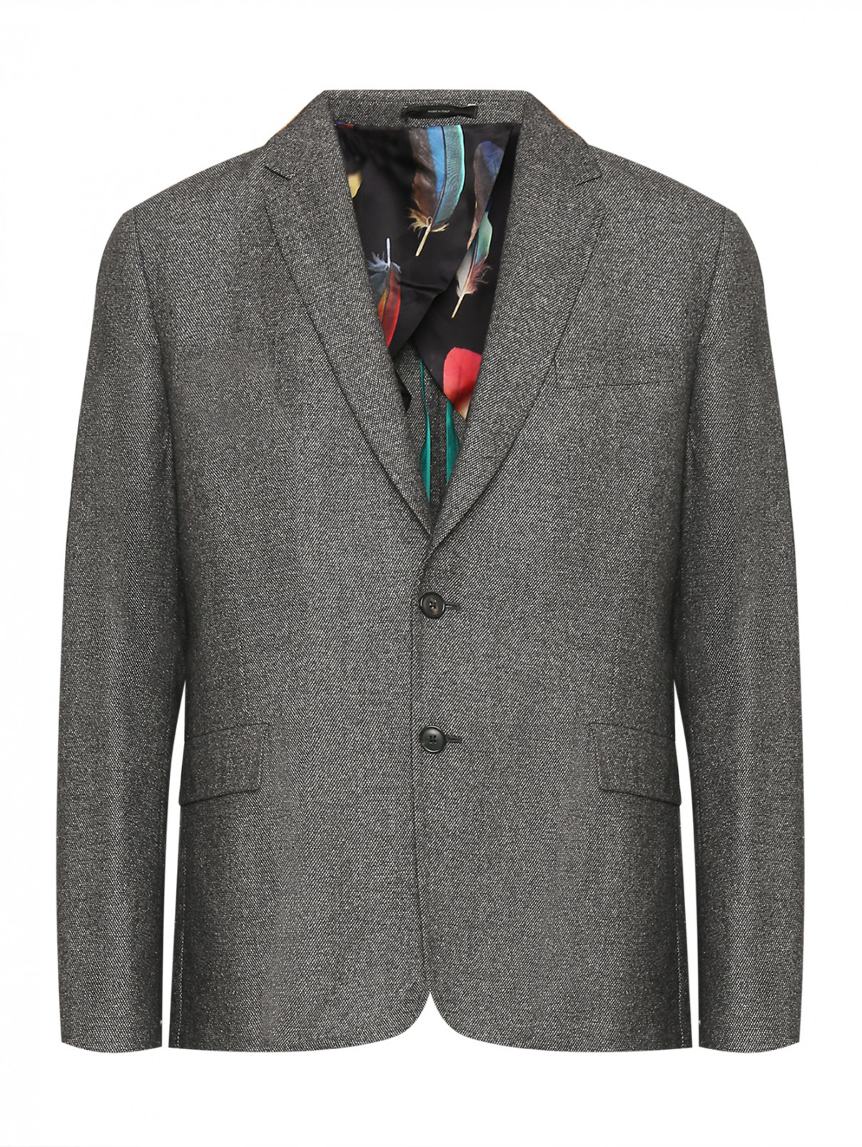 Пиджак однобортный из шерсти и шелка Paul Smith  –  Общий вид  – Цвет:  Серый